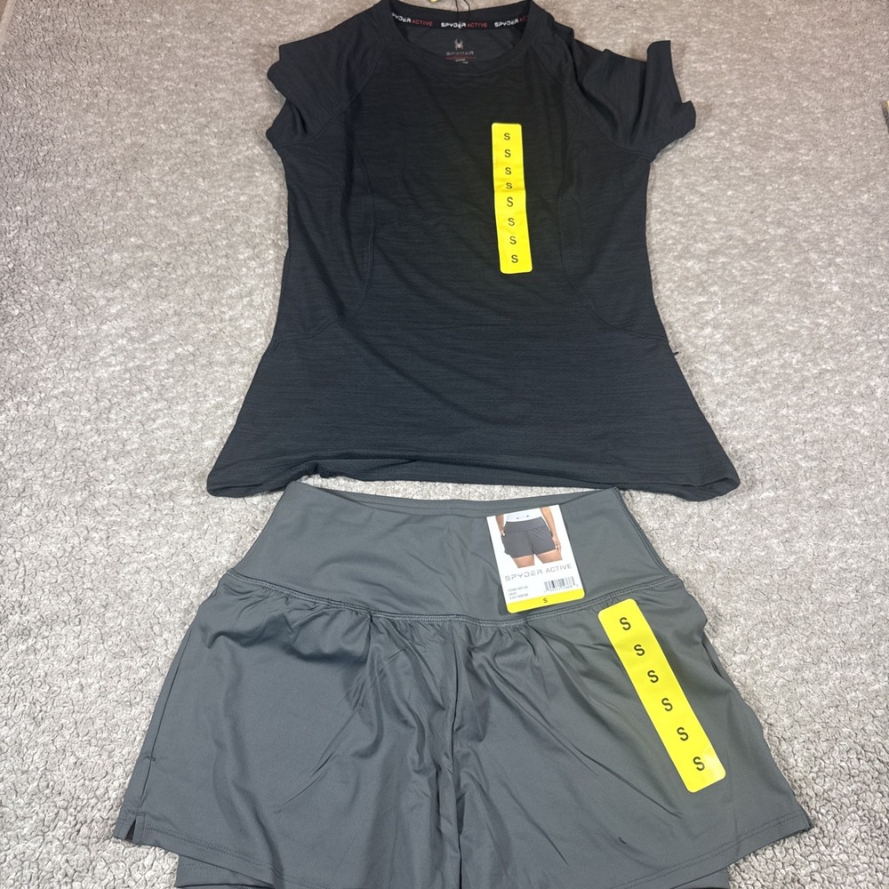 SPYDER ACTIVE FIT WOMEN'S WOVEN SHORTS and shirt 2 pieces set Size S yoga gym